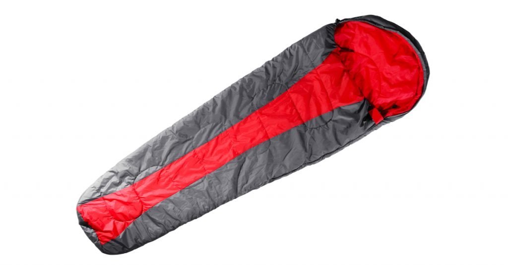 Red and grey mummy sleeping bag