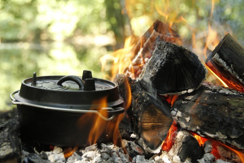 Cooking over an open campfire