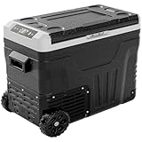 EUHOMY 12 Volt Refrigerator, 53QT(50L) Electric Cooler, Portable Freezer 12V/24V DC 110-240V AC, 12V Fridge -4℉~68℉, 12V Cooler with Wheels & 2 Baskets for Travel, Truck, Boat, Camping