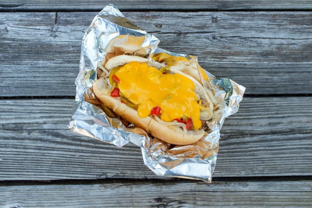 Messy Philly CheeseSteak in tinfoil