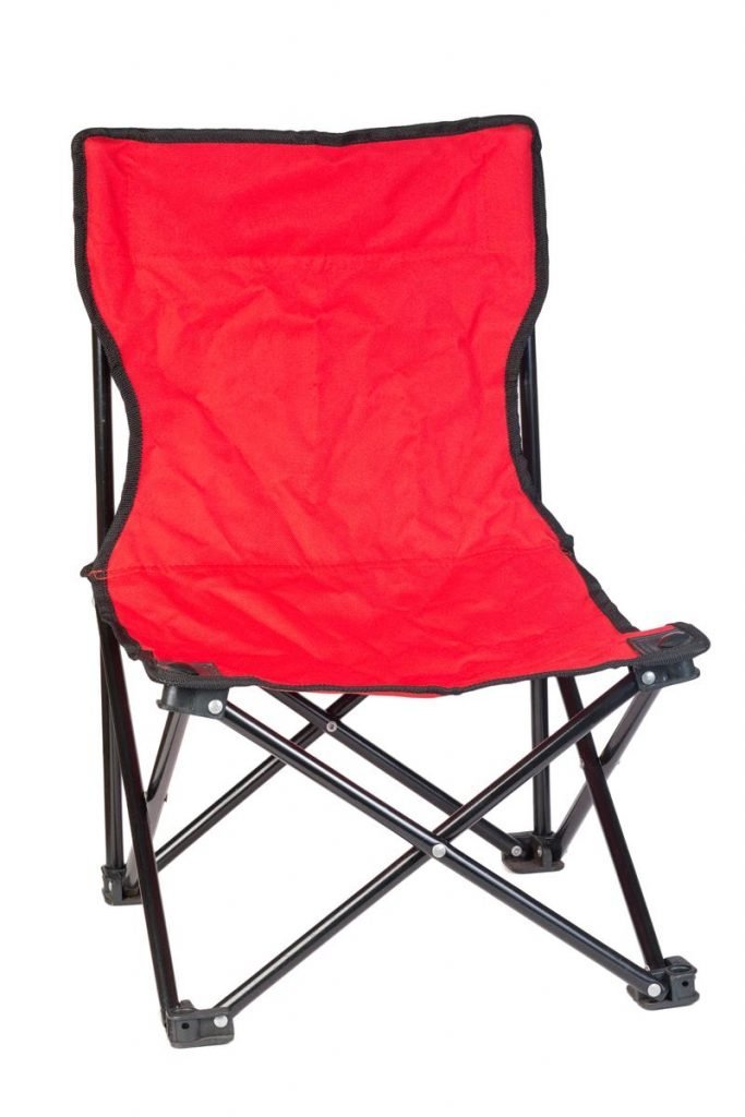 Red, collapsible camping chair